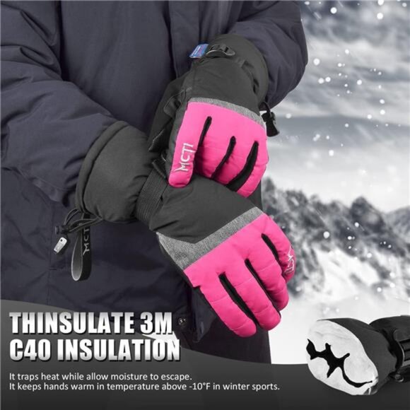 Winter Ski Gloves Women Waterproof Snowboard Cold Weather Touchscreen Warm Glove - Picture 3 of 7